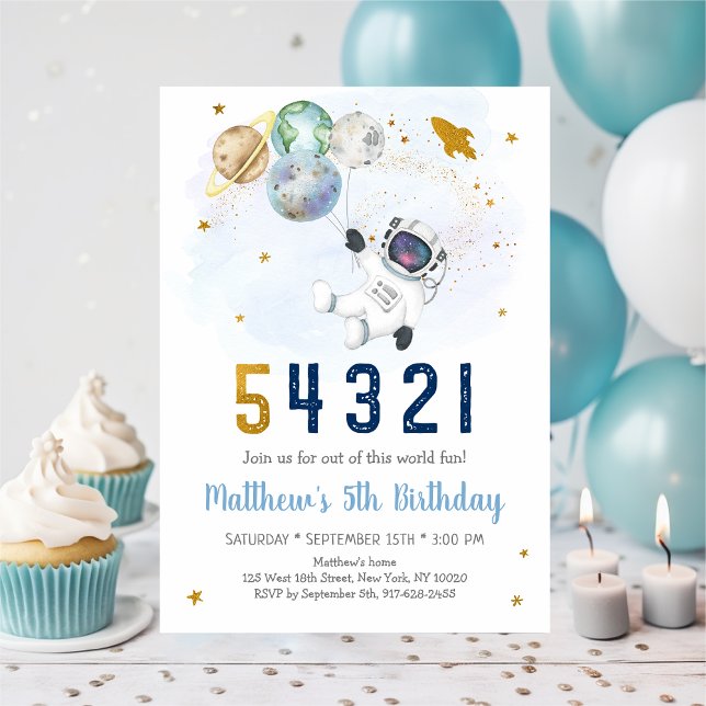 Invitation Compte à rebours spatial astronaute 5e anniversair (Créateur téléchargé)