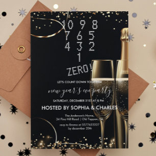 Invitation Comptez sur White Champagne Fête du Nouvel An