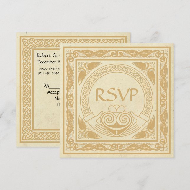 Invitation Conception celtique avec réponse de mariage Cladda (Devant / Derrière)