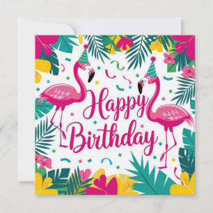 Invitation Conception d'anniversaire de flamant rose de plais