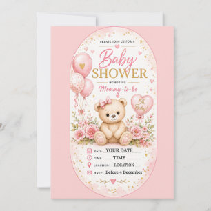 Invitation Conception de baby shower à carreaux roses doux