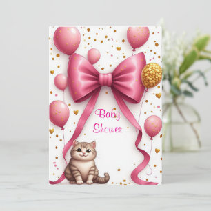 Invitation Conception de Baby Shower Rose pour Bébé Chat Douc