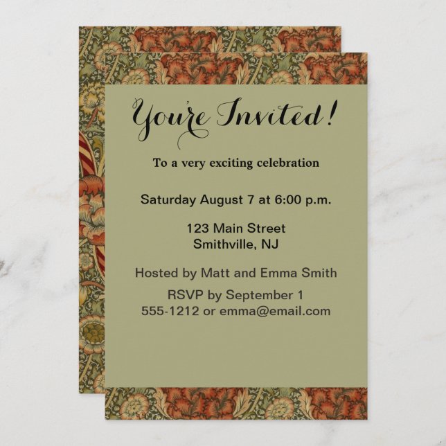 Invitation Conception de damas floral anglais de William Morr (Devant / Derrière)