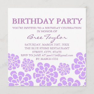 Invitation Conception de la fleur violet Mood Anniversaire In