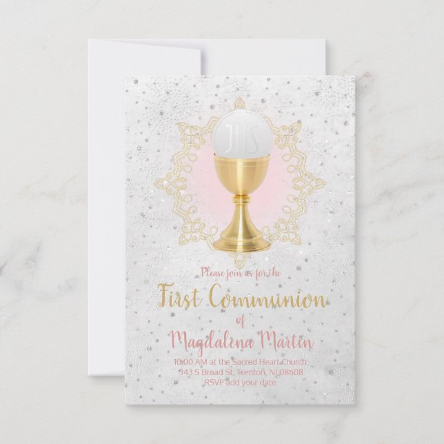 Invitation conception de la première communion de fille catho (Devant)