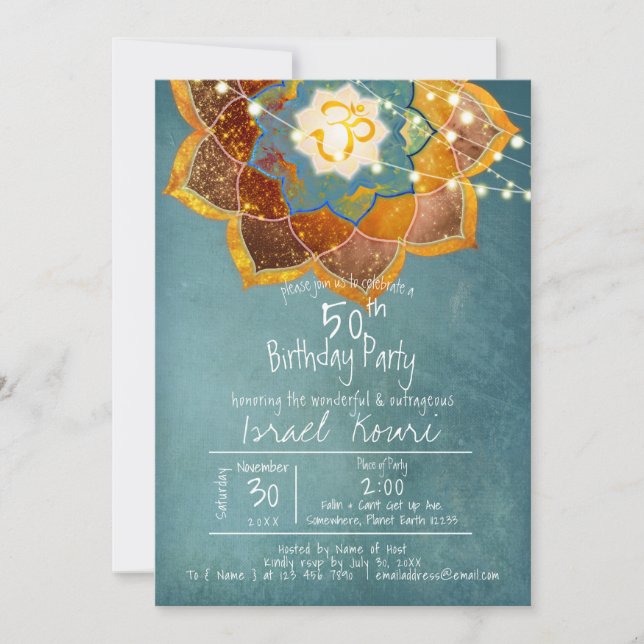 Invitation Conception de mandala de fleur Om dorée 50e annive (Devant)