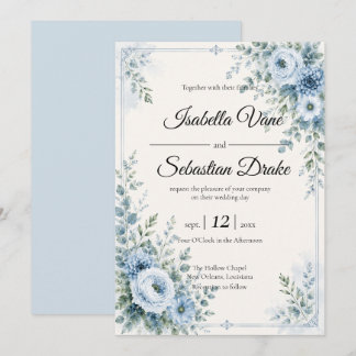 Invitation Conception de mariage floral bleu élégant