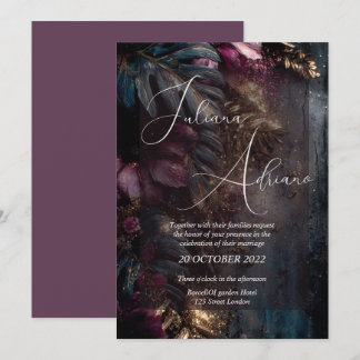 Invitation conception de mariage floral bordeaux mettant en v