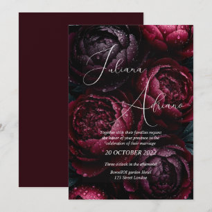 Invitation conception de mariage floral bordeaux mettant en v
