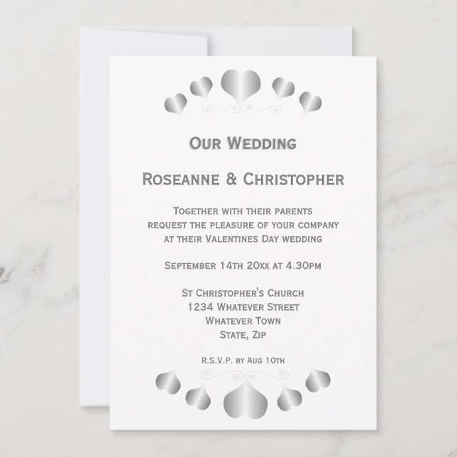 Invitation Conception de mariages à cœurs d'argent (Devant)