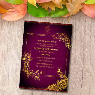 Invitation Conception de paon pour la cérémonie de mehndi de 