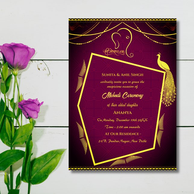 Invitation Conception de paon pour la cérémonie de mehndi de  (Créateur téléchargé)