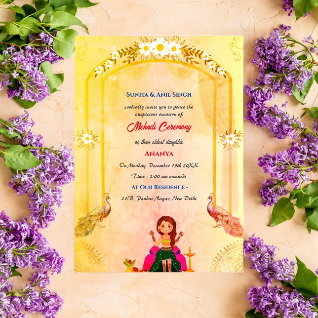 Invitation Conception de paon pour la cérémonie du mehndi de  (Créateur téléchargé)