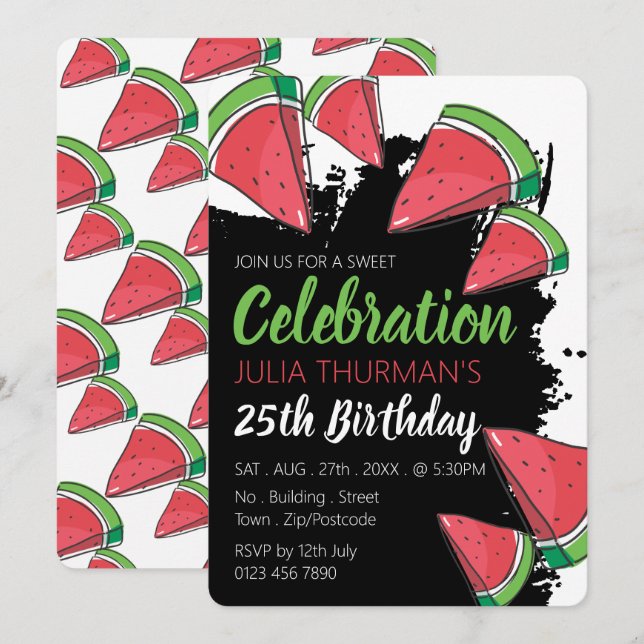 Invitation Conception de pastèque, fête douce Anniversaire (Devant / Derrière)