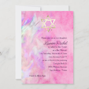 Invitation Conception de teinture à tarte bat mitzvah rose ch