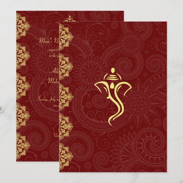 Invitation Conception élégante de mariage de Vinayaka de (Devant / Derrière)