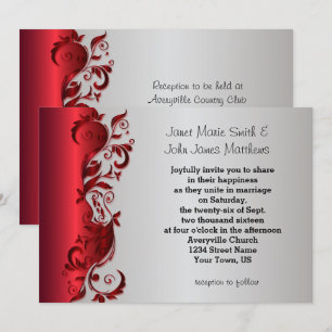 Invitation Conception fleurie rouge et argentée élégante de