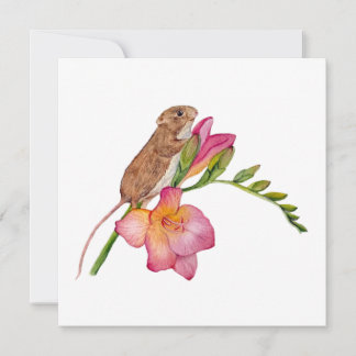 Invitation Conception florale aquarelle de souris mignonne | 