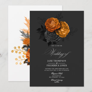 Invitation Conception florale gothique noire et orange élégan