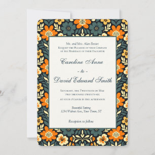 Invitation Conception florale moderne sarcelle et orange