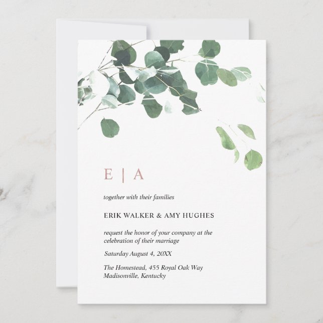 Invitation Conception personnalisée #1 - Eucalyptus Feuille & (Devant)