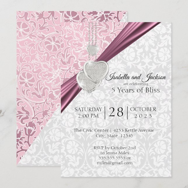 Invitation Conception pour le 5ème anniversaire de mariage -  (Devant / Derrière)