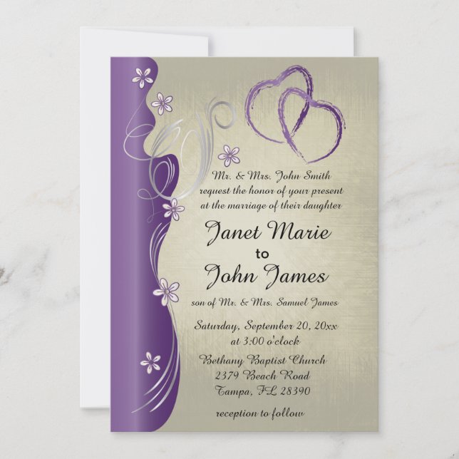 Invitation Conception vintage de courbe | Améthiste violetes (Devant)