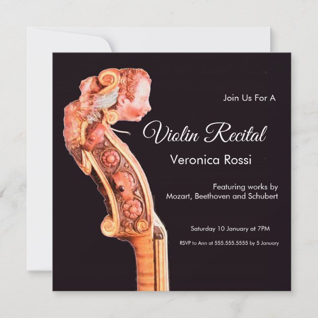 Invitation CONCERT DE MUSIQUE CLASSIQUE, Scroll de violon CON (Devant)