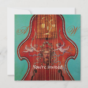 Invitation CONCERT MUSIQUE ANTIQUE, MARIAGE, Monogramme Bleu