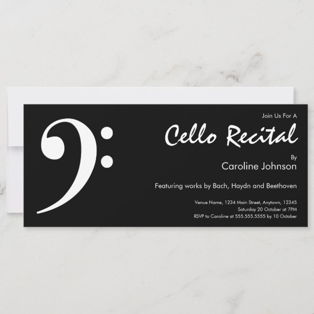Invitation Concert pour violoncelle de musique blanche modern (Devant)