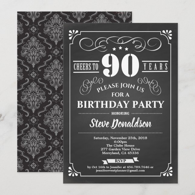Invitation Concours à 90 ans 90e anniversaire de la fête (Devant / Derrière)