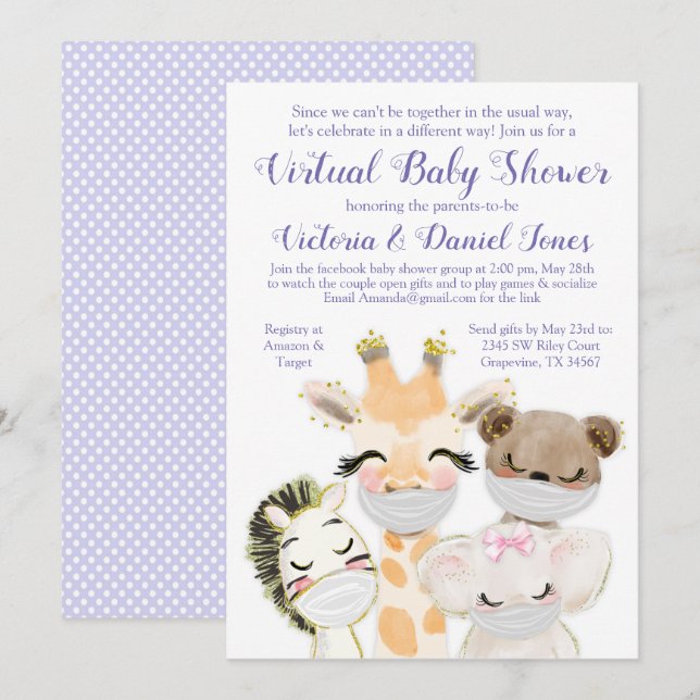 Invitation Conduire par Baby shower Bébé Animaux avec Masques (Devant / Derrière)