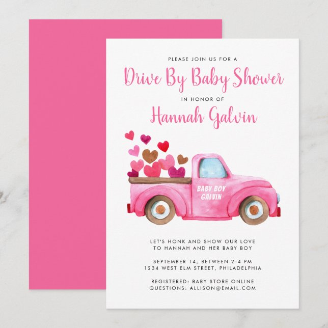 Invitation Conduire par Baby shower Chargement de Coeurs et d (Devant / Derrière)