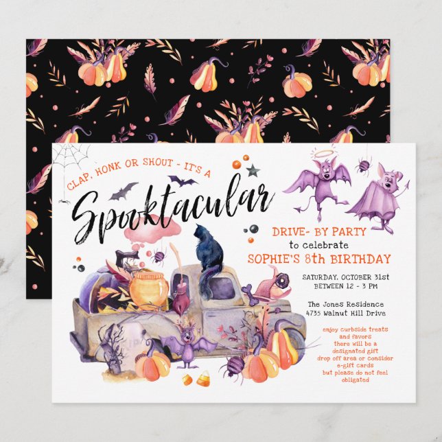Invitation Conduire Par Halloween Anniversaire Trunk Ou Treat (Devant / Derrière)