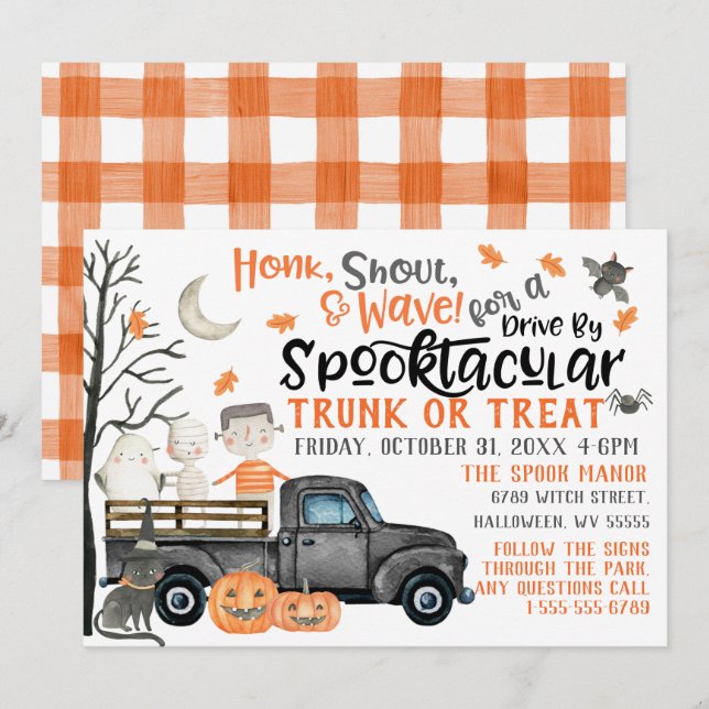 Invitation Conduire par Halloween Party Trunk ou Treat Parade (Devant / Derrière)
