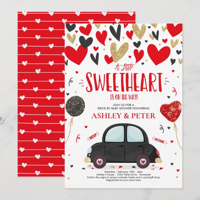 Invitation Conduire par Valentine Baby shower Sweetheart Red  (Devant / Derrière)