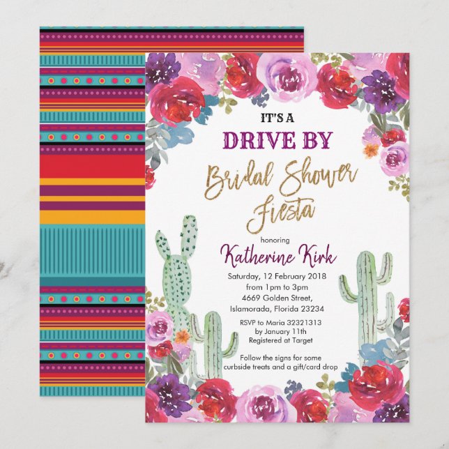 Invitation Conduite de Fiesta au Mexique par une averse nupti (Devant / Derrière)