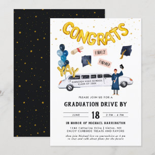 Invitation Conduite de graduation par parade party  Limo blan