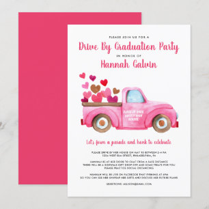 Invitation Conduite De Graduation Par Parade Pink Retro Coeur