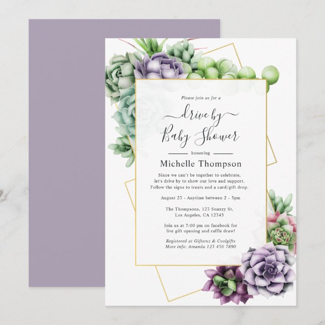 Invitation Conduite géométrique Succulente par la nuptiale ou (Devant / Derrière)