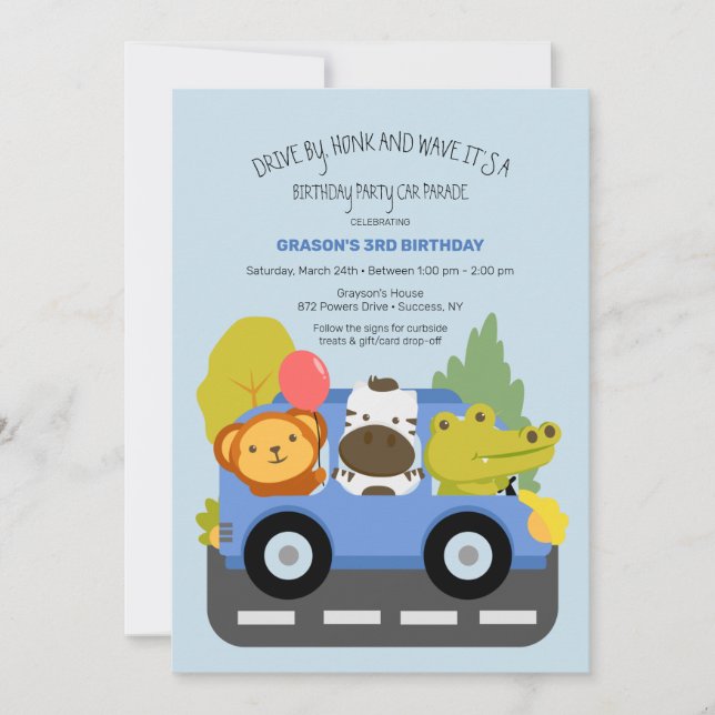 Invitation Conduite Par Animaux Parade D'Anniversaire (Devant)