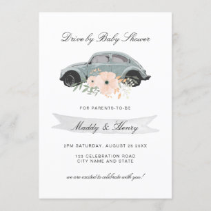 Invitation Conduite par Baby shower Watercolor Beetle Floral