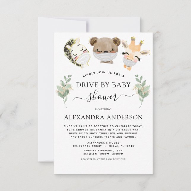 Invitation Conduite Par Baby shower Woodland Eucalyptus Vert (Devant)