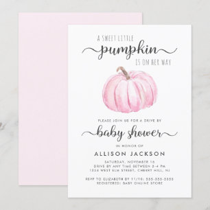 Invitation Conduite Par Citrouille Rose Aquarelle Bébé Fille 