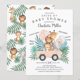 Invitation Conduite Par Jungle Animals Baby shower Filles