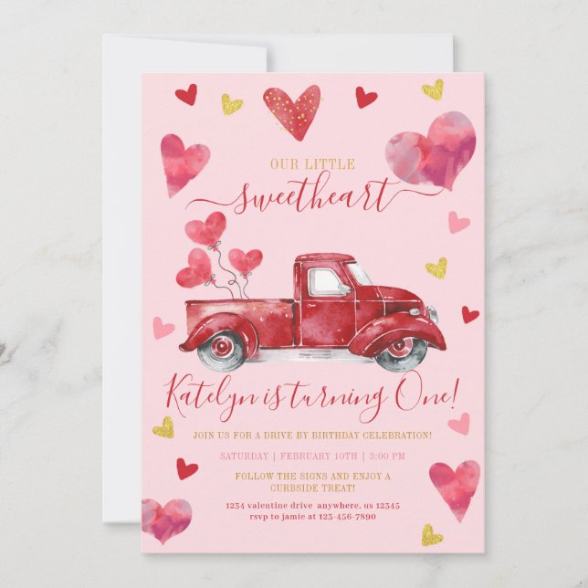 Invitation Conduite Par Pink Valentine Hearts Anniversaire (Devant)