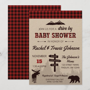 Invitation Conduite Par Red Buffalo Plaid Baby shower