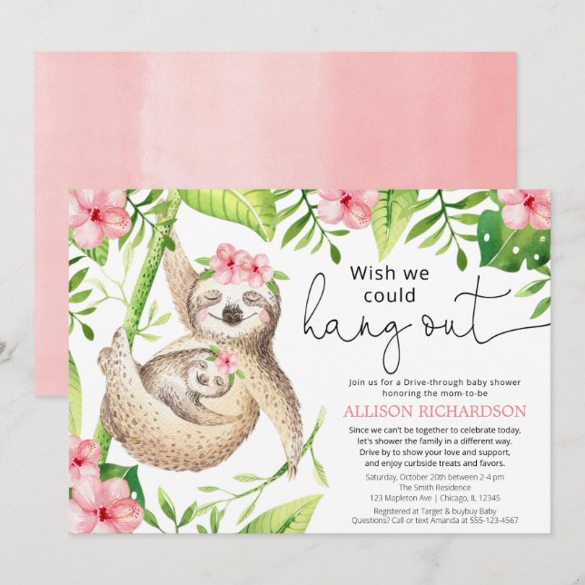 Invitation Conduite par un adorable baby shower de fille rose (Devant / Derrière)