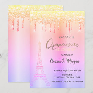 Invitation Conduites Ombre, Tour Eiffel Quinceañera