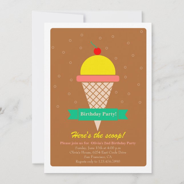 Invitation Cone crème glacée et ruban - anniversaire invitati (Devant)